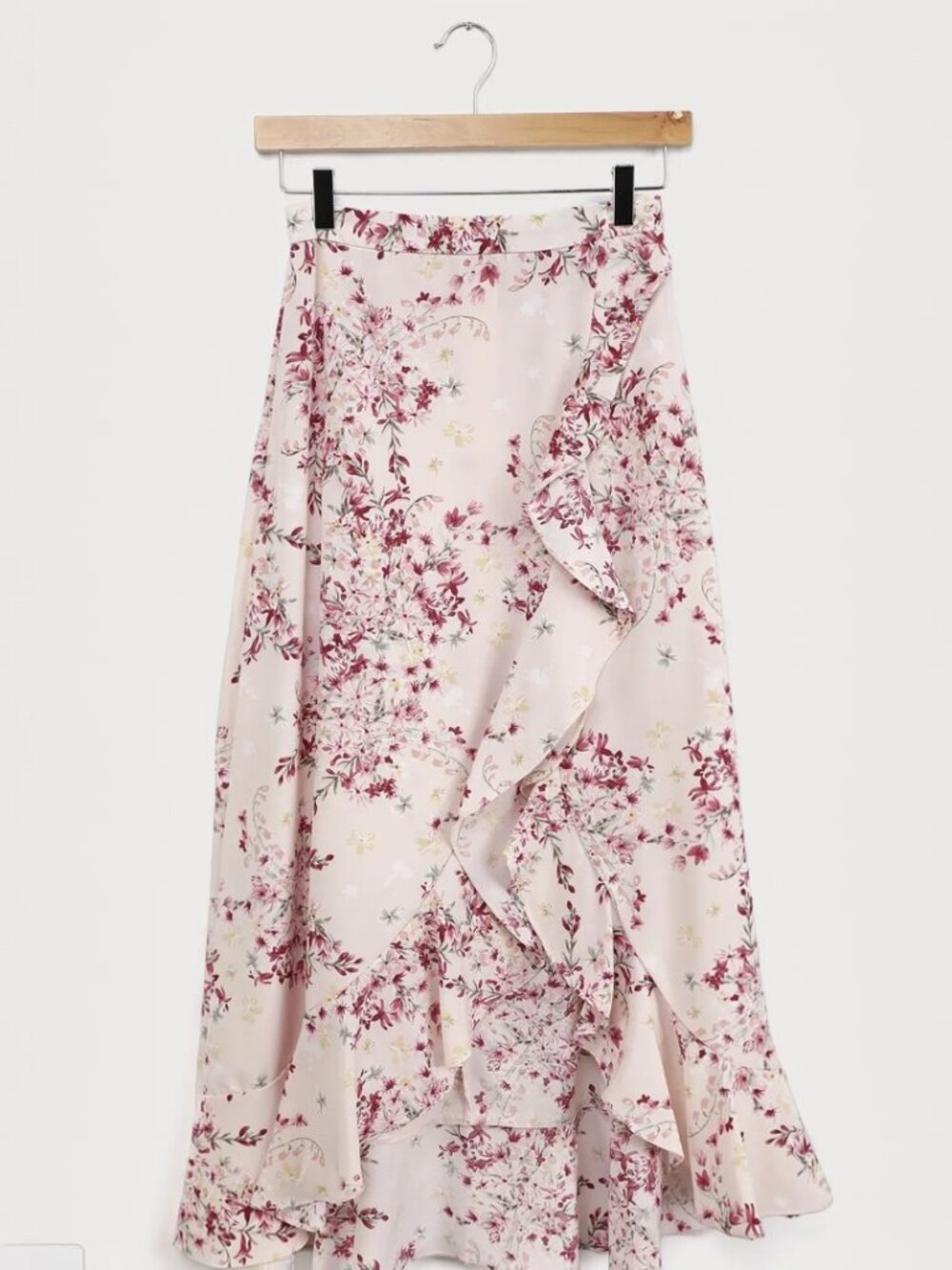Lulus Romance is Blooming Blush Pink Floral Print Ruffled Midi Skirt NWT - Picture 4 of 10